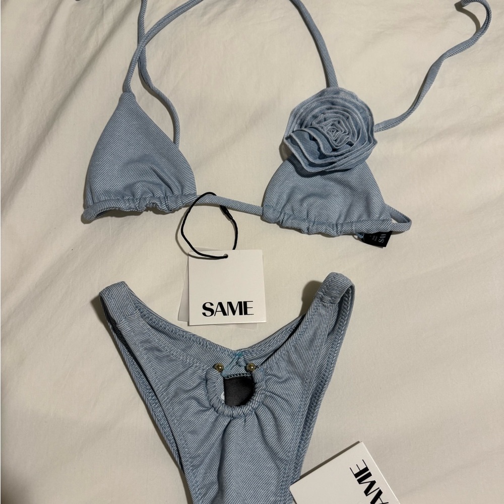 SAME Rosette Top and Pierced Bottom in Denim XS NWT